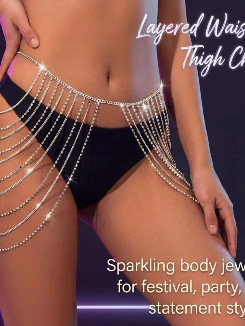 Rhinestone Waist Chain Layered Body Chain for Women